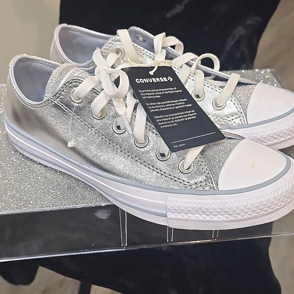 Converse Chuck Taylor All-Star Sparkle Party Low-Top Sneakers- Metallic Granite - Picture 8 of 11